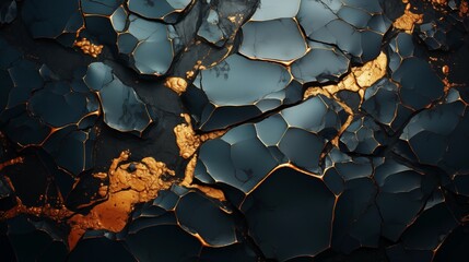 Wall Mural - black marble texture background with cracked gold details