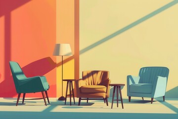 Fototapete - Elegant silhouettes of various furniture pieces create a harmonious composition in soft gradient colors, evoking a cozy atmosphere. Generative AI