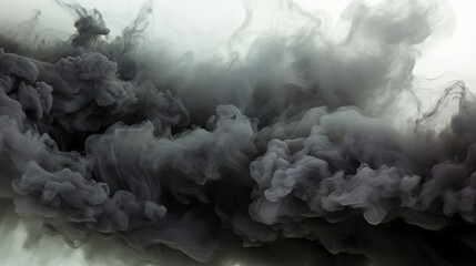 Wall Mural - Black smoke explosion on empty transparent background. Isolated abstract brush.