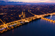 Night view from the drone on the Bordeaux. France