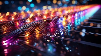 Wall Mural - colored electric cables and led. optical fiber, intense colors