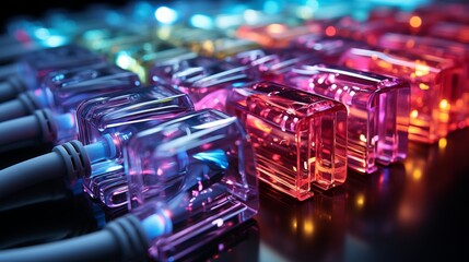 Wall Mural - colored electric cables and led. optical fiber, intense colors