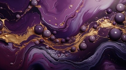 Wall Mural - contemporary marbling background. liquid swirls in beautiful purple and black colors, with gold powd