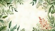 © sablengjago - Watercolor painted border of green and red leaves on a beige background.