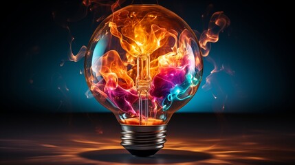 Wall Mural - Creative light bulb explodes with colorful paint and splashes on a black background.