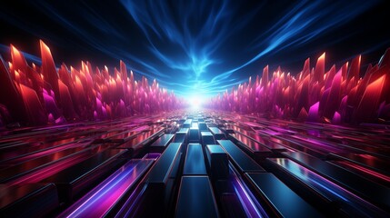 Wall Mural - Neon futuristic flashes on black background. Motion light lines backdrop.