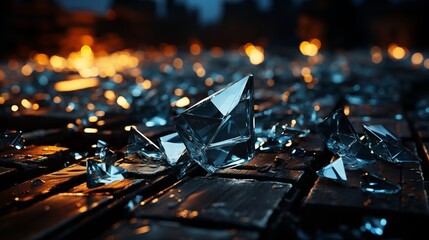 Wall Mural - Pieces of broken glass on black table