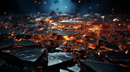 Wall Mural - Pieces of broken glass on black table