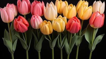 Wall Mural - set of fresh flower tulip isolated on black background with clipping path