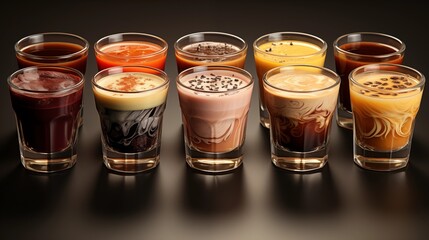 Wall Mural - set with cups of hot aromatic espresso coffee on transparent background.
