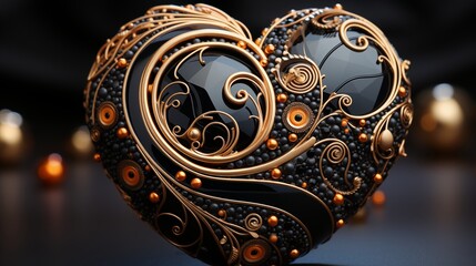 Wall Mural - spiral design with black and gold hearts.