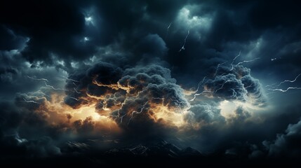 Wall Mural - storm clouds with lightnings isolated on transparent background