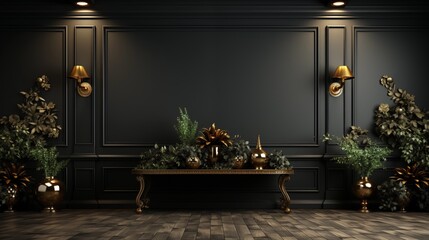 Wall Mural - trendy product stage with black wall. dark interior design wallpaper.