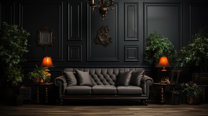 Wall Mural - trendy product stage with black wall. dark interior design wallpaper.