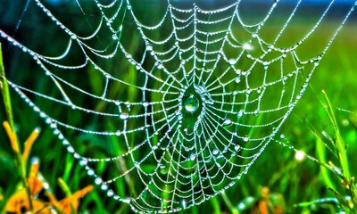 spider web with dew drops