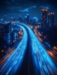 © Angs - Futuristic Cityscape with Blue Light Trails