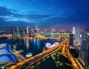 aerial view of singapore city harbour at night singapore southeast asia asia