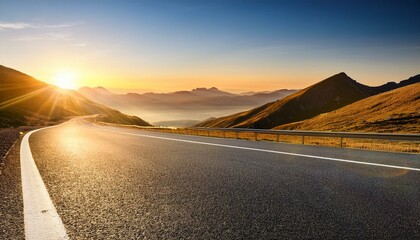 empty asphalt road and mountain natural scenery at sunrise