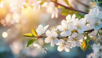 Wall Mural - spring flowers beautiful cherry blossom tree white flower blooming tree at spring fresh white flowers on the branch of fruit tree spring blossom abstract background dreamy soft focus picture