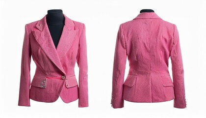 spring clothes mockup womens pink blazer isolated on white background with clipping path female fashion clothing stylish fabric cotton blazer collection of cut out corduroy jacket