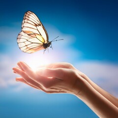 woman s hands releasing a butterfly