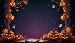 © 4K_Heaven - A festive Halloween party border design filled with spooky elements like pumpkins, ghosts, and cobwebs, creating a fun and vibrant atmosphere for any Halloween celebration, Generative AI
