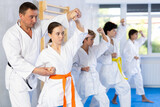 Preteen children during karate training. Martial arts. Active lifestyle concept