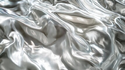 Close-up of metallic liquid texture with reflective waves.