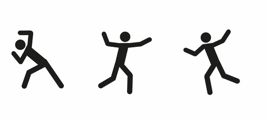 Sticker - pictogram of a human figure in different poses, a man bent over,one hand up, flat  illustration, sketch
