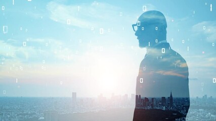 Poster - Mixed media of executive man and digital technology concept