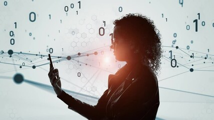 Poster - Mixed media of woman using smartphone and digital technology concept