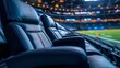 © Paul - Premium sports stadium seats with leather upholstery, close-up at field level, highlighting exclusivity and comfort, designed for elite sports event hospitality