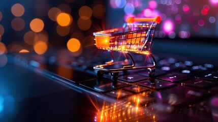 E-commerce, vibrant colors, digital screens, close-up, modern