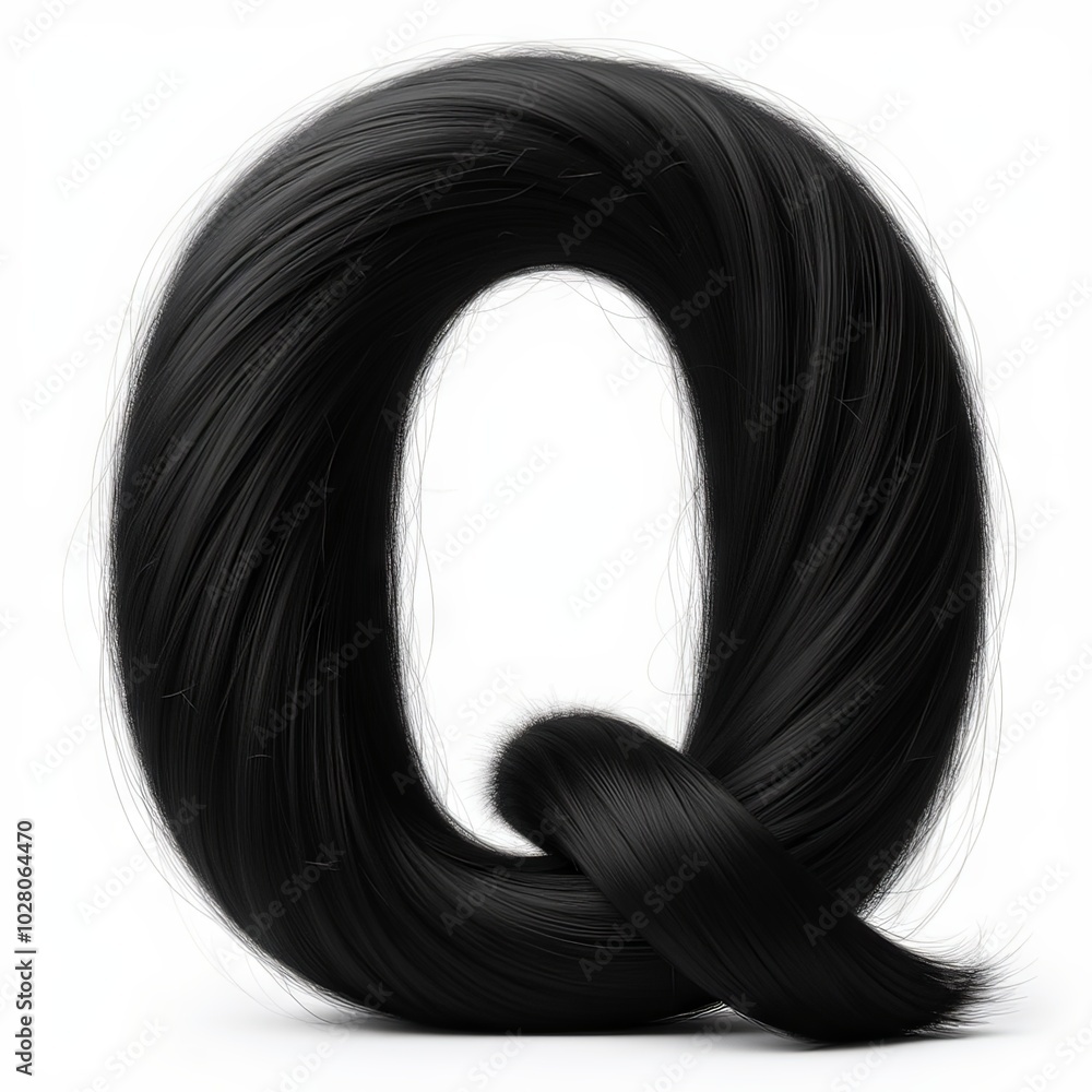 Queue Letter Q Generative, AI, Sleek black hair looped into the shape of the letter ‘Q ...