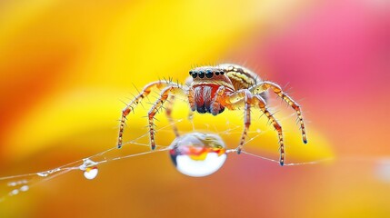 Detailed image of a small spider spinning its intricate web.