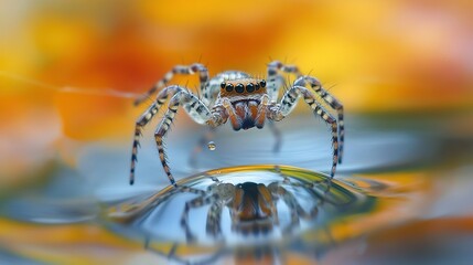 Detailed image of a small spider spinning its intricate web.