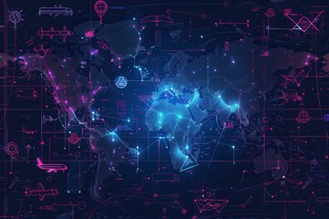 Aufkleber - Highlighted transport routes showcase different modes connecting cities and regions worldwide, demonstrating global connectivity and logistics. Generative AI