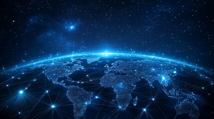 Wall Mural - digital world map with interconnected lines and glowing points
