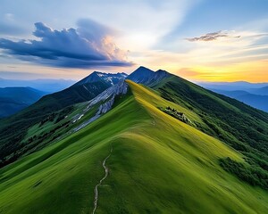 Wall Mural - majestic sunset over vibrant green mountains