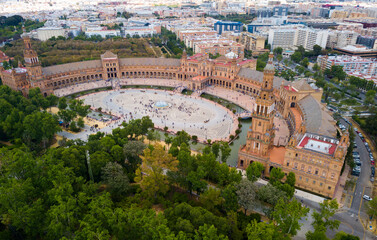 Wall Mural - Panoramic view of palace and Spain square (Plaza de Espana) in Seville, Spain