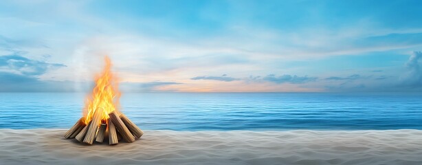 Wall Mural - campfire by the ocean at dusk