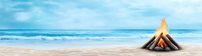 Wall Mural - a tranquil beach campfire retreat amidst waves and sky
