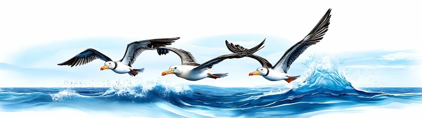 Wall Mural - seagulls soaring over the ocean waves