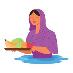 Wall Mural - hindu woman with fruit for chhath puja