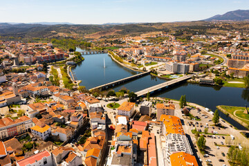 Wall Mural - Scenic aerial cityscape of Mirandela city at spring, Portugal