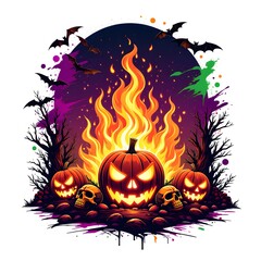 T-shirt Design of Halloween background with pumpkin scary night