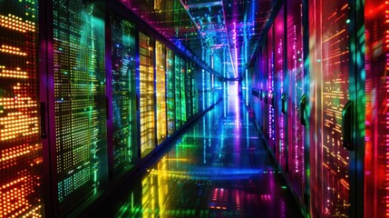 Sticker - Vibrant Data Center with Colorful Lights