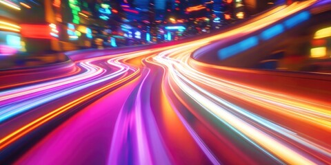 Wall Mural - Dynamic light trails with long exposure effects creating an abstract background, ideal for showcasing motion and energy