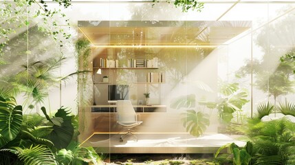 Canvas Print - Modern Office Space Surrounded by Lush Greenery