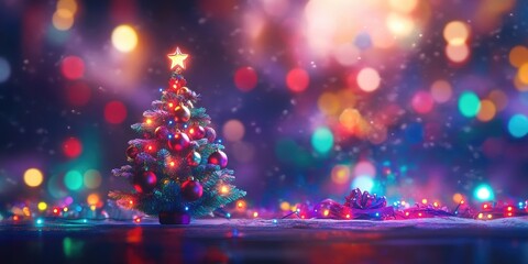 Wall Mural - Colorful LED lights illuminating a festive Christmas tree, creating a warm holiday atmosphere